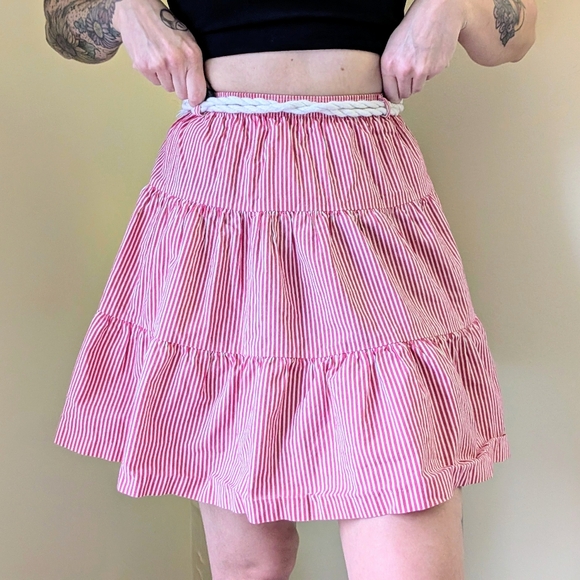 Vintage Pink and White Candy Stripe Tiered Mini Skirt - Picture 1 of 6